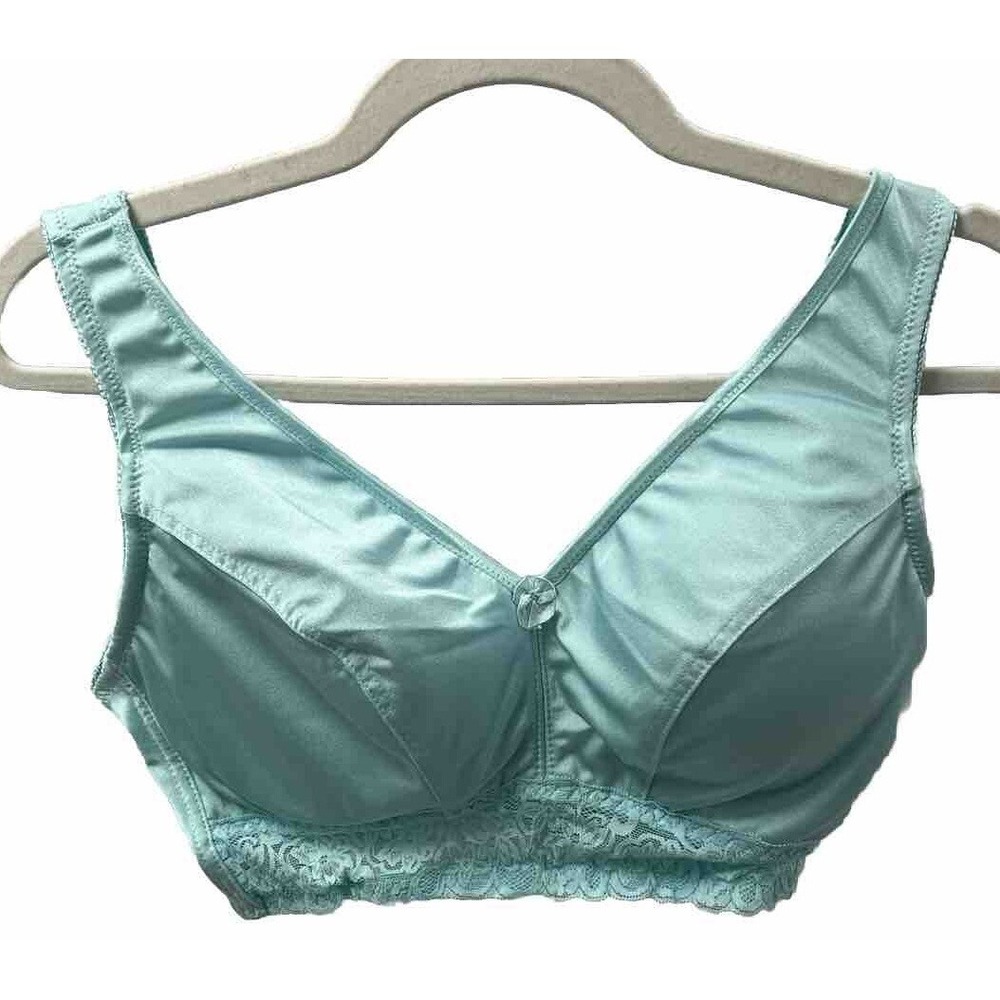 Breezie Bra Size Large Satin Lace Wireless Padded Blue New without tags